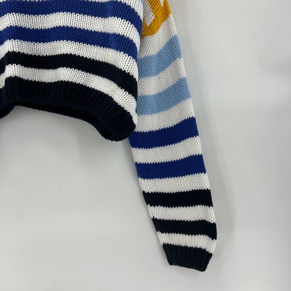 Francesca's Harper Womens Multicolor Striped Cropped Sweater Small Boxy Oversize - Picture 6 of 9
